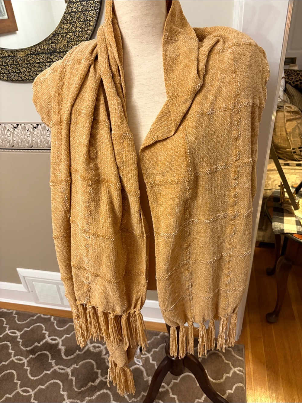 Vince Camuto Ochre Fringe Throw Blanket chenille poly new never used 2 of them
